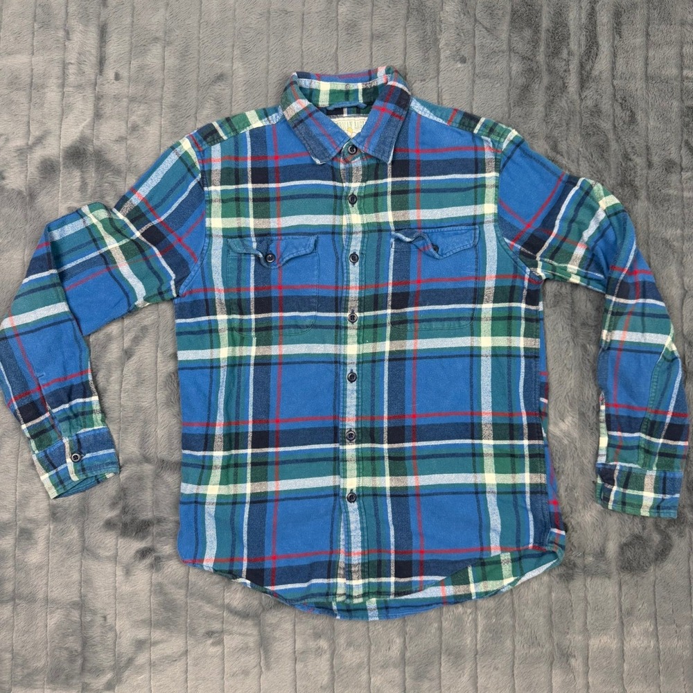 American Eagle Mens Small Blue Green Plaid Flannel Button Down Shirt Cotton S